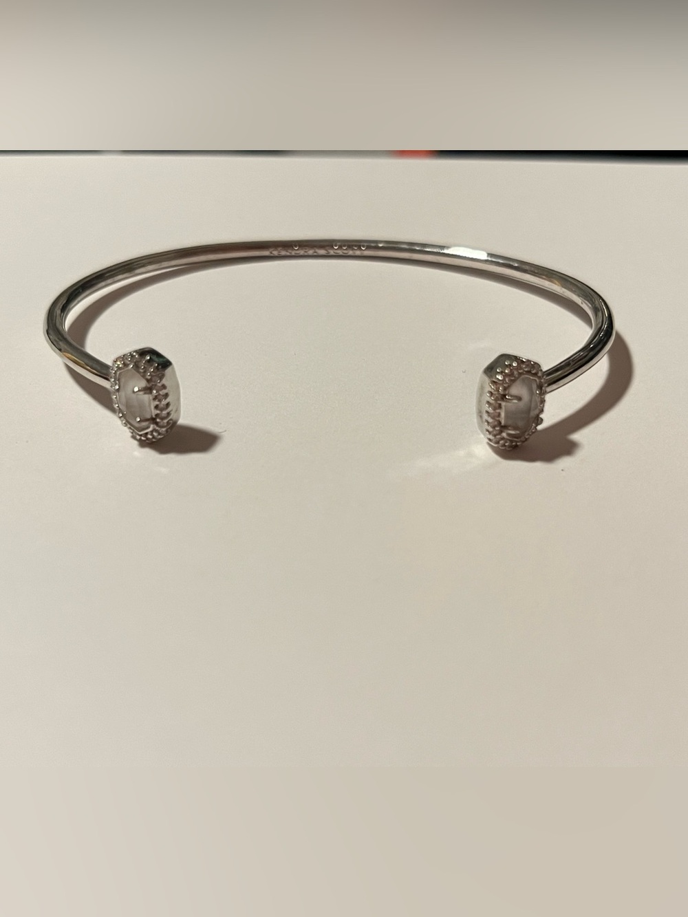 Kendra Scott Silver Open Cuff Bracelet with White Stone Ends